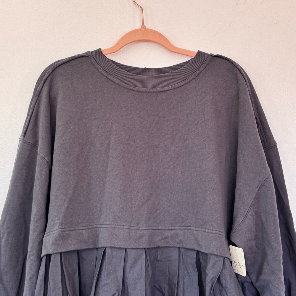 NWT Free People Eleonor Layered Oversized Boho Gray Sweatshirt Minidress - Picture 5 of 15
